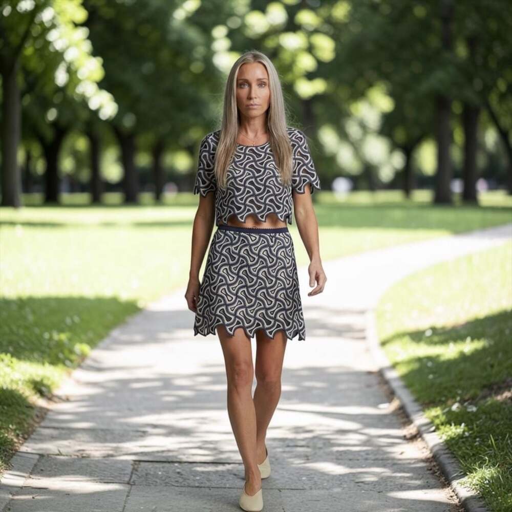 Allison New York Embroidered Scalloped Crop Top and Mini Skirt Set